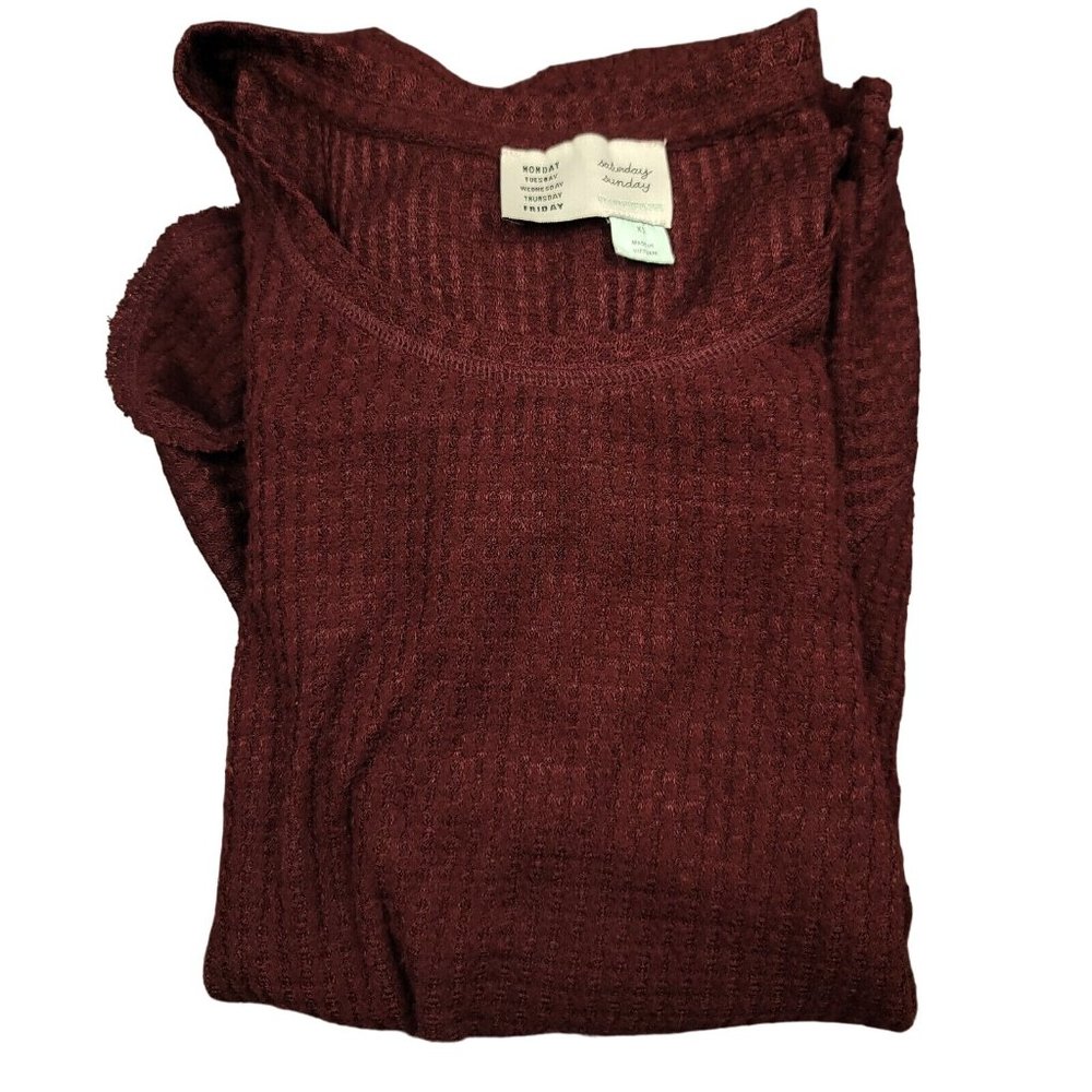 Anthropologie Saturday Sunday Womens XS Oversized Waffle Knit Tunic Top Maroon - Picture 5 of 12